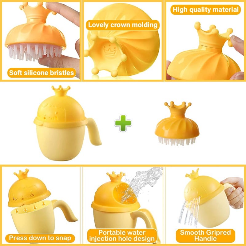 Thcbme Baby Shower Cap Shield, Baby bath set shower cap/water cup/massage brush,Visor Hat for Eye and Ear Protection for 0-9 Years Old Children,Cute Crown Shape Makes the Baby Bath More Fun (Yellow) - Image 5